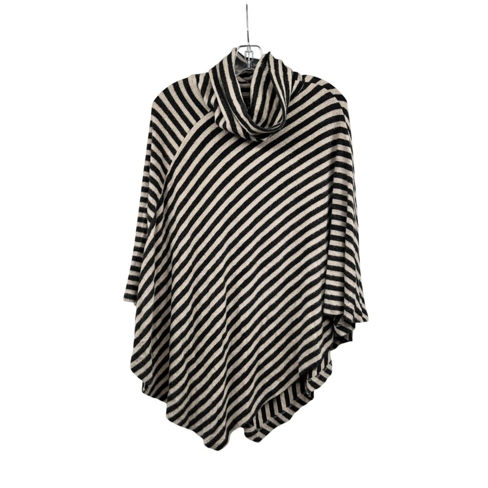 Capote Womens Striped Soft Poncho Sweater Cowl Neck Gray/Cream Size S/M